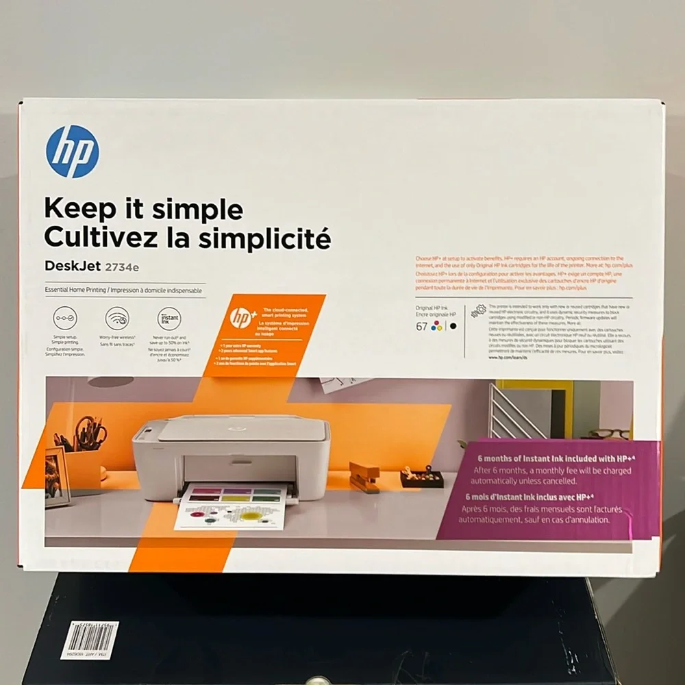 New HP DeskJet 2734e color wireless printer